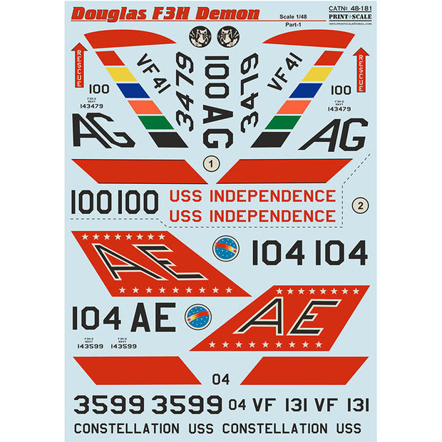 Print Scale 48-181 Decal Douglas F3F Demon Part 1 The complete set 2 leaf Scale 1:48 for Aircraft Plastic model kit