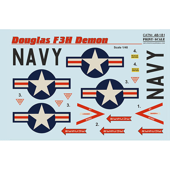 Print Scale 48-181 Decal Douglas F3F Demon Part 1 The complete set 2 leaf Scale 1:48 for Aircraft Plastic model kit