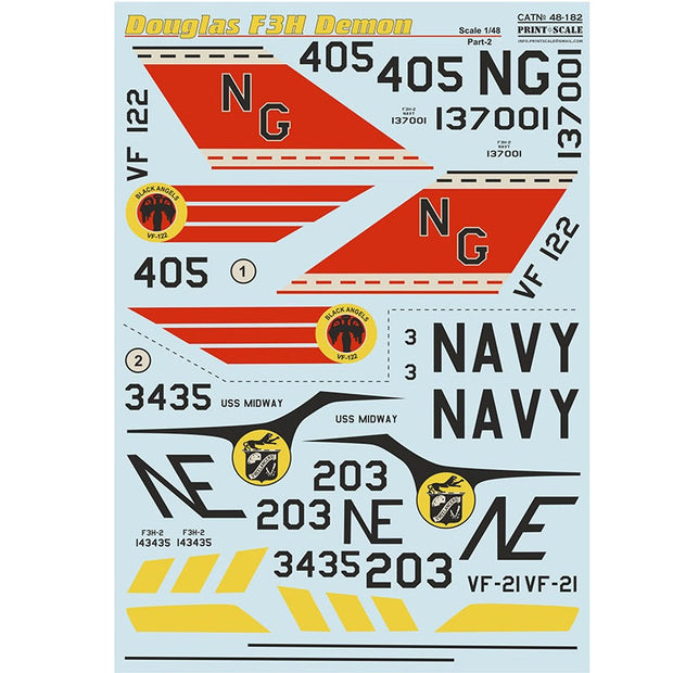 Print Scale 48-182 Decal Douglas F3F Demon Part 2 The complete set 2 leaf Scale 1:48 for Aircraft Plastic model kit