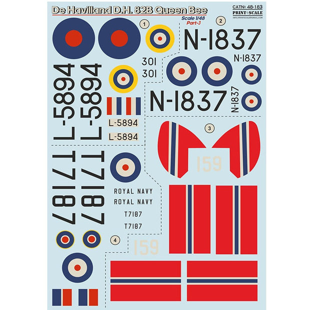 Print Scale 48-183 Decal De Havilland D.H.82b Queen Bee Scale 1:48 for Aircraft Plastic model kit