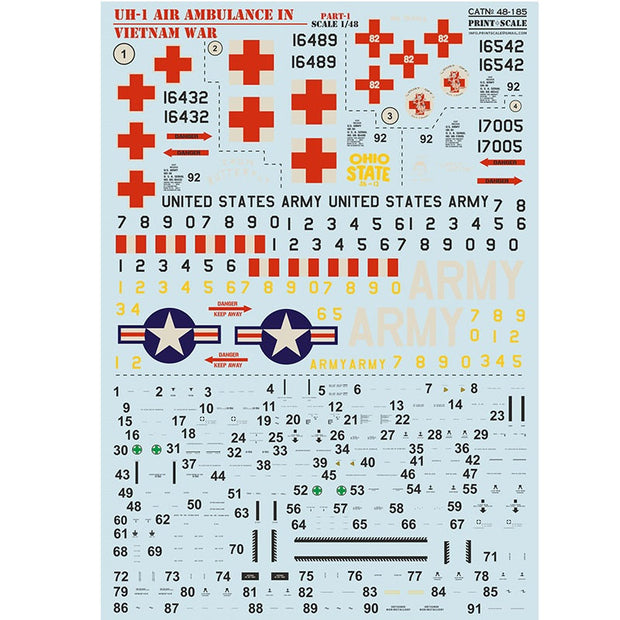 Print Scale 48-185 Decal UH-1 Air Ambulance in Vietnam War Part 1 Scale 1:48 for Helicopter Plastic model kit