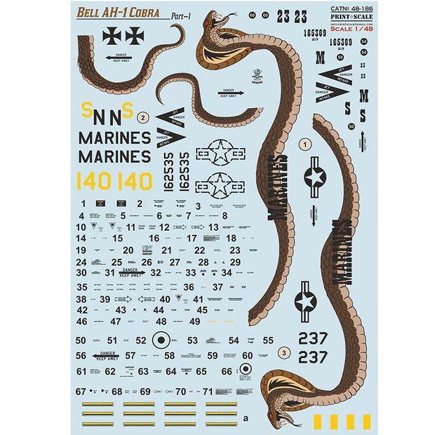 Print Scale 48-186 Decal Bell AH-1 Cobra Part 1 Scale 1:48 for Helicopter Plastic model kit