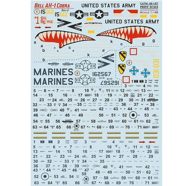 Print Scale 48-187 Decal Bell AH-1 Cobra Part 2 Scale 1:48 for Helicopter Plastic model kit