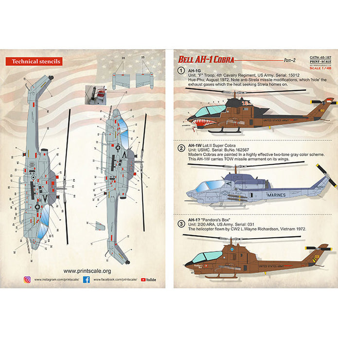 Print Scale 48-187 Decal Bell AH-1 Cobra Part 2 Scale 1:48 for Helicopter Plastic model kit