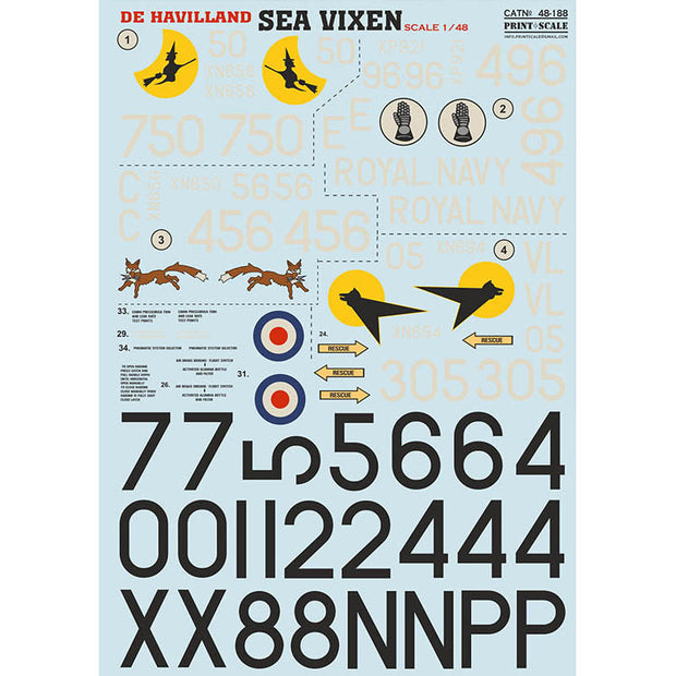 Print Scale 48-188 Decal De Havilland Sea Vixen The complete set 2 leaf Scale 1:48 for Aircraft Plastic model kit