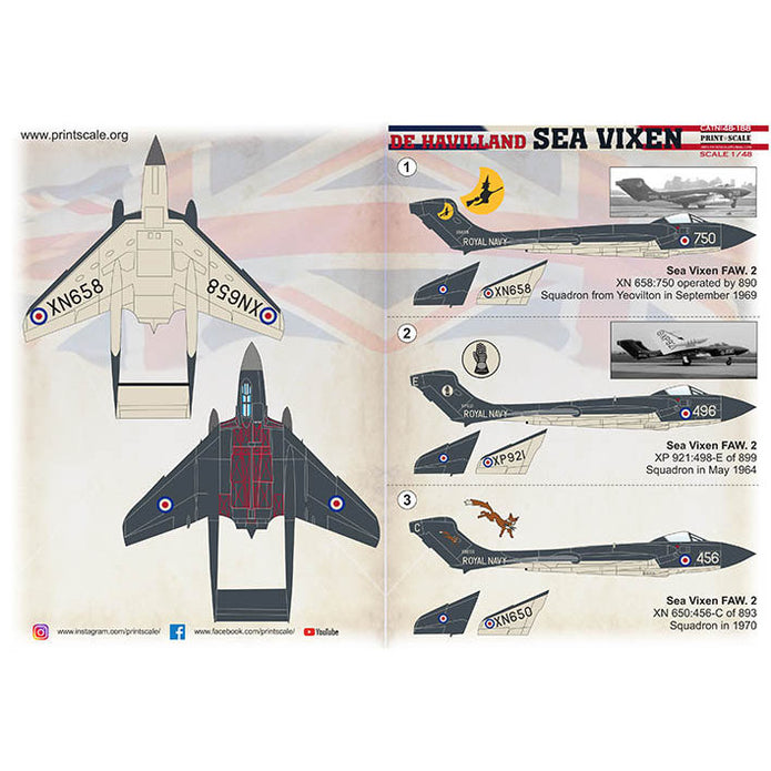 Print Scale 48-188 Decal De Havilland Sea Vixen The complete set 2 leaf Scale 1:48 for Aircraft Plastic model kit