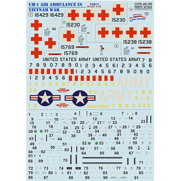 Print Scale 48-189 Decal UH-1 Air Ambulance in Vietnam War Part 2 Scale 1:48 for Helicopter Plastic model kit