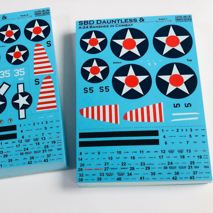 Print Scale 48-191 Decal SBD Dauntless and A-24 Banshee in combat Part 1 Scale 1:48 for Aircraft Plastic model kit