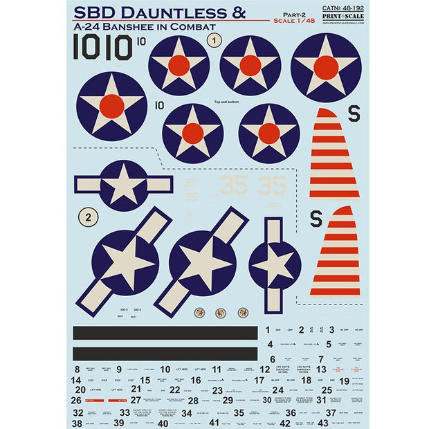 Print Scale 48-192 Decal SBD Dauntless and A-24 Banshee in combat Part 2 Scale 1:48 for Aircraft Plastic model kit