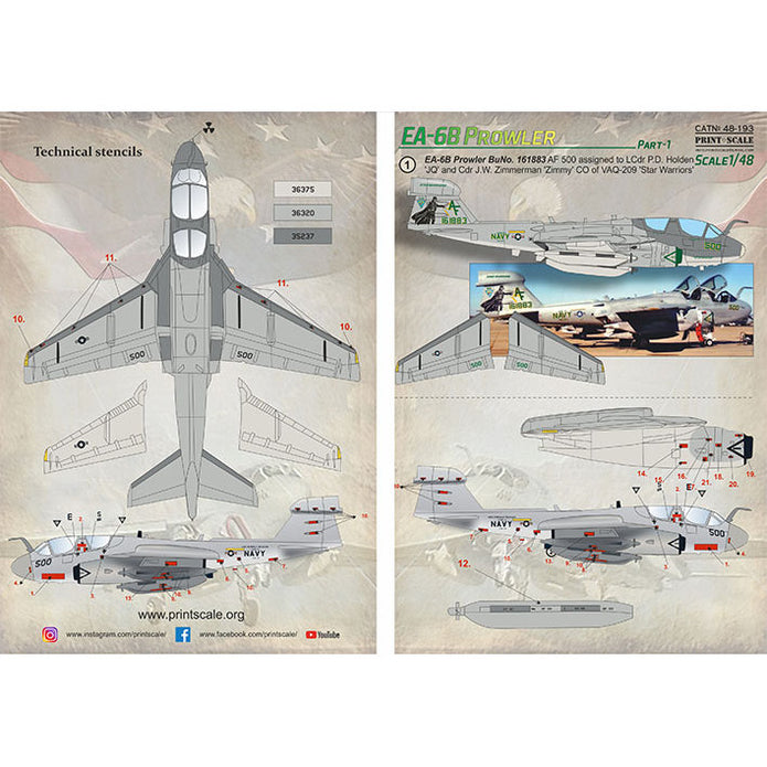 Print Scale 48-193 Decal EA-6B Prowler Part 1 Scale 1:48 for Aircraft Plastic model kit