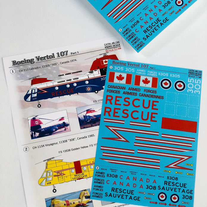 Print Scale 48-194 Decal Boeing-Vertol 107 Part 1 Scale 1:48 for Helicopter Plastic model kit
