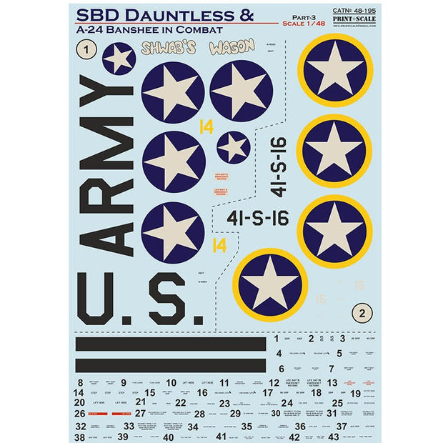 Print Scale 48-195 Decal SBD Dauntless and A-24 Banshee in combat, Part 3 Scale 1:48 for Aircraft Plastic model kit