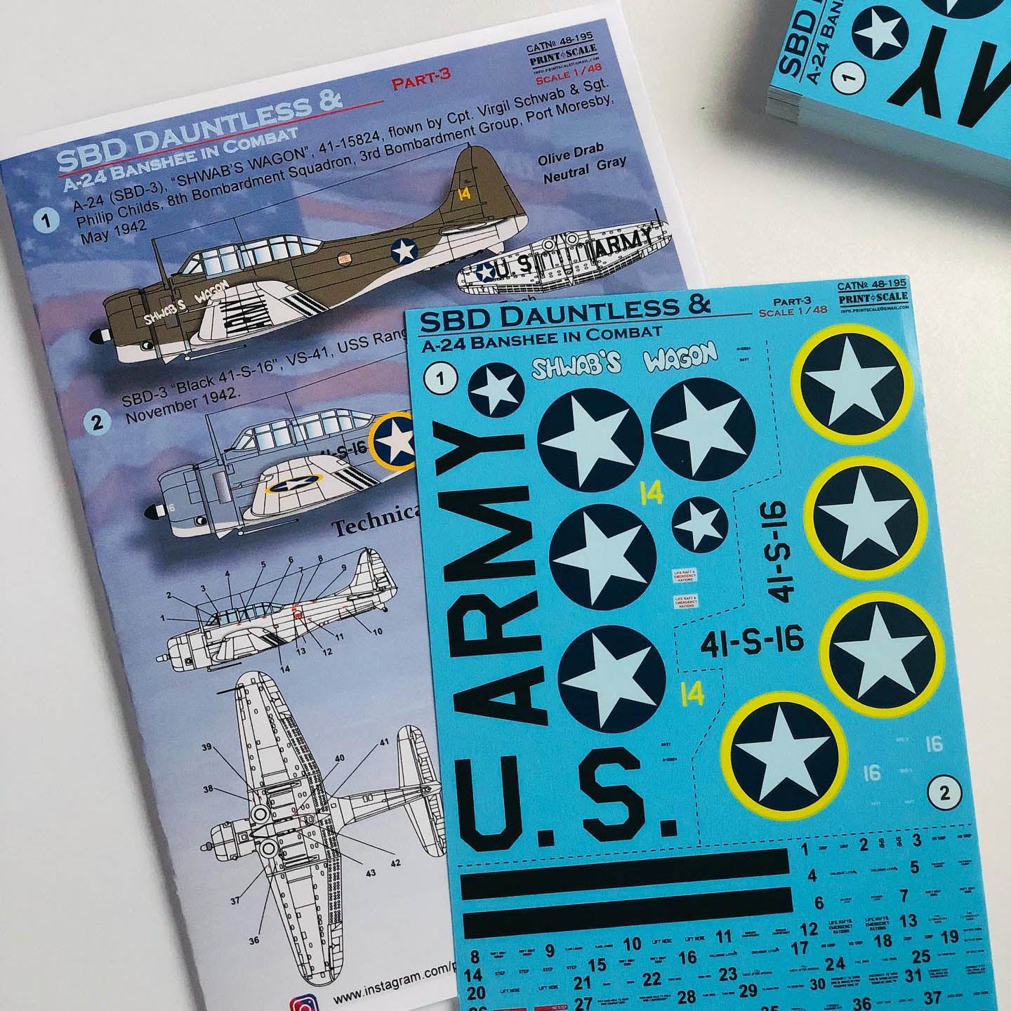 Print Scale 48-195 Decal SBD Dauntless and A-24 Banshee in combat, Part 3 Scale 1:48 for Aircraft Plastic model kit