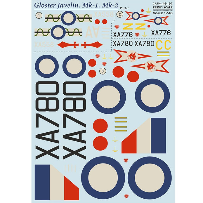 Print Scale 48-197 Decal Gloster Javelin Part 1 The complete set 2 leaf Scale 1:48 for Aircraft Plastic model kit