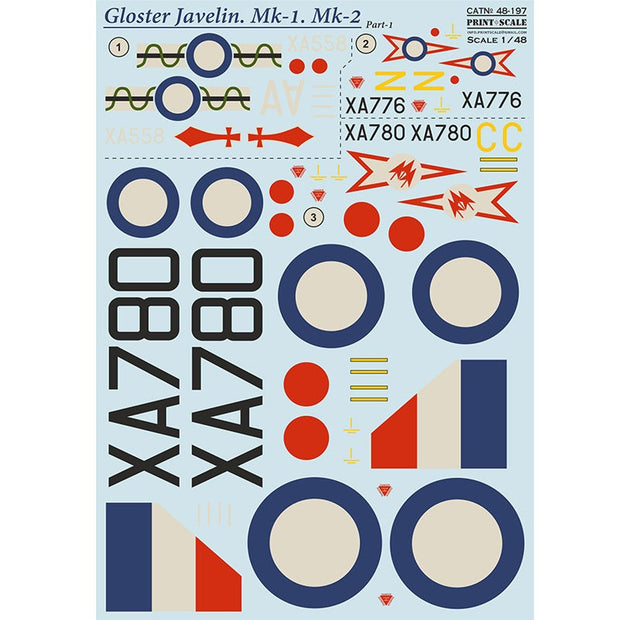 Print Scale 48-197 Decal Gloster Javelin Part 1 The complete set 2 leaf Scale 1:48 for Aircraft Plastic model kit