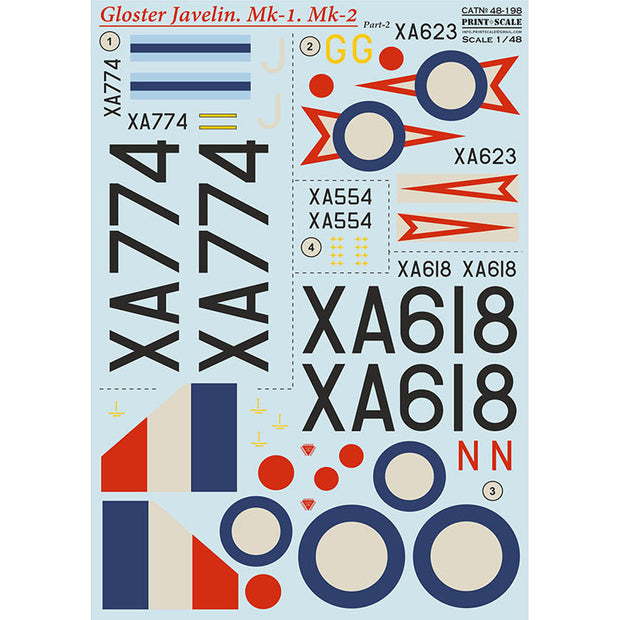 Print Scale 48-198 Decal Gloster Javelin Mk,-1 & Mk-2 Part 2 Scale 1:48 for Aircraft Plastic model kit