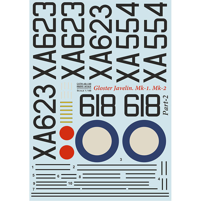 Print Scale 48-198 Decal Gloster Javelin Mk,-1 & Mk-2 Part 2 Scale 1:48 for Aircraft Plastic model kit