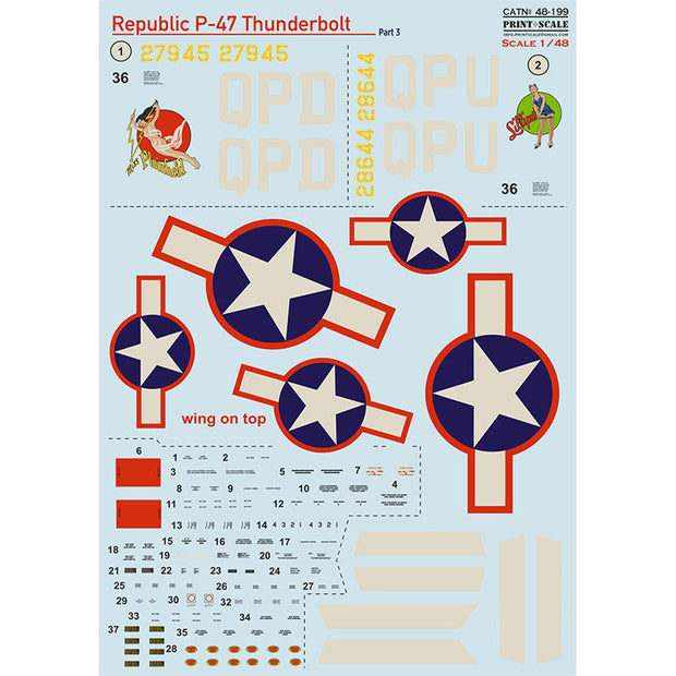 Print Scale 48-199 Decal Republic P-47 D Part 3 Scale 1:48 for Aircraft Plastic model kit