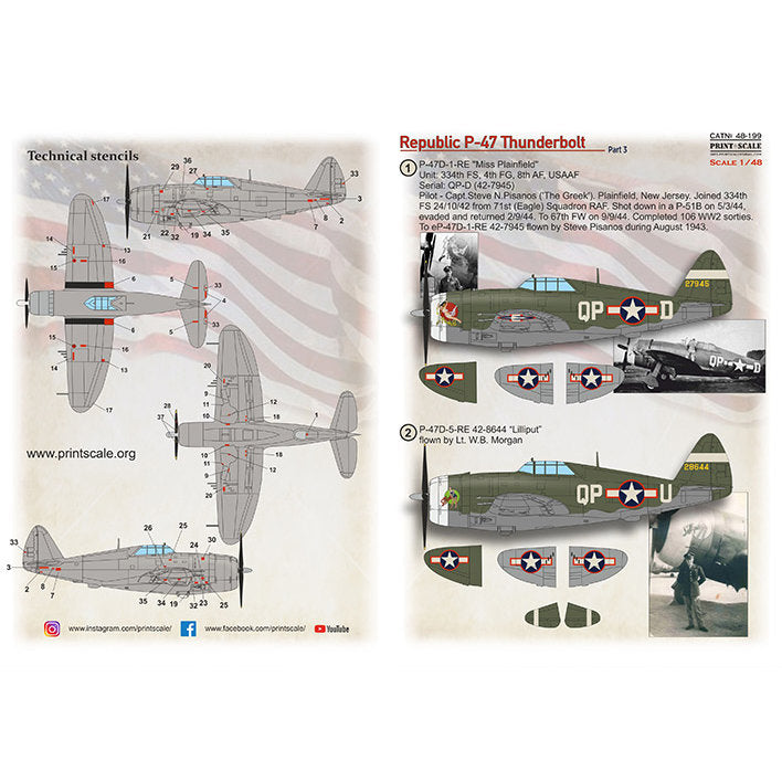 Print Scale 48-199 Decal Republic P-47 D Part 3 Scale 1:48 for Aircraft Plastic model kit