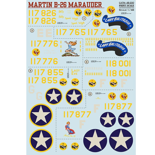 Print Scale 48-200 Decal Martin Marauder B-26B-MA Scale 1:48 for Aircraft Plastic model kit