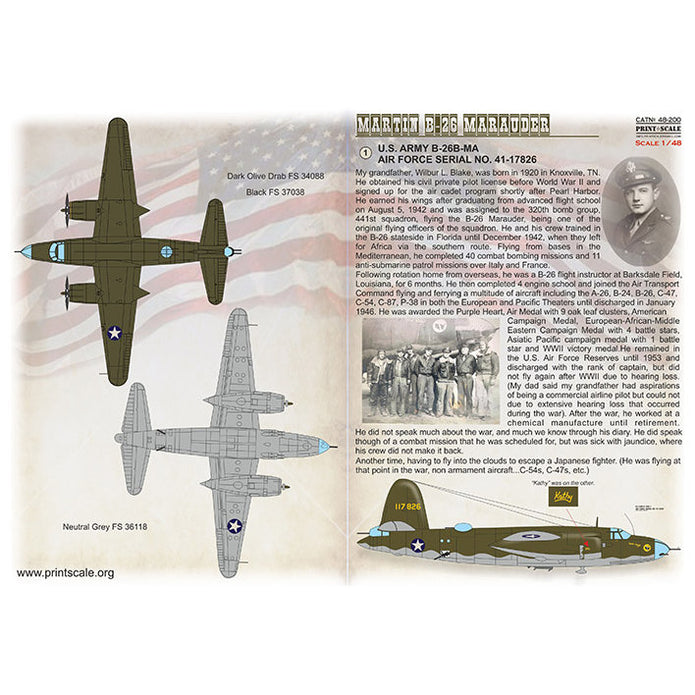 Print Scale 48-200 Decal Martin Marauder B-26B-MA Scale 1:48 for Aircraft Plastic model kit