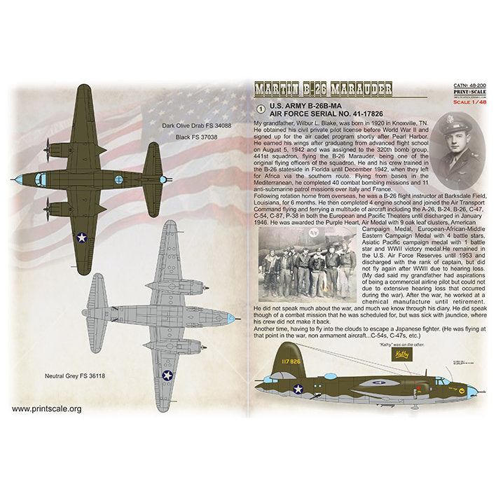 Print Scale 48-200 Decal Martin Marauder B-26B-MA Scale 1:48 for Aircraft Plastic model kit