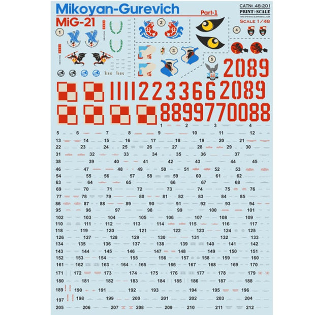 Print Scale 48-201 Decal MiG-21 Polish Air Force Part 1 Scale 1:48 for Aircraft Plastic model kit