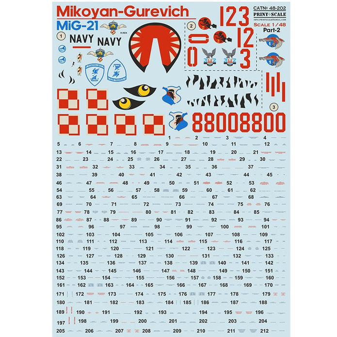 Print Scale 48-202 Decal MiG-21 Polish Air Force Part 2 Scale 1:48 for Aircraft Plastic model kit