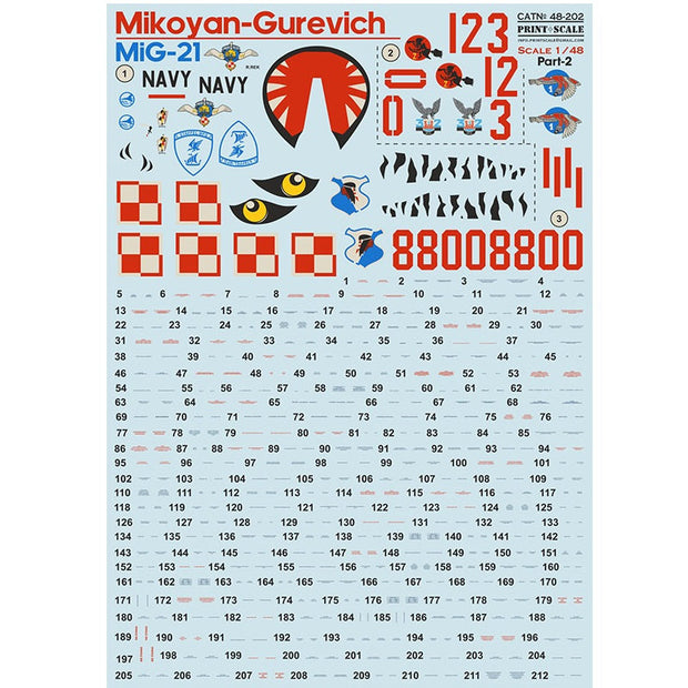 Print Scale 48-202 Decal MiG-21 Polish Air Force Part 2 Scale 1:48 for Aircraft Plastic model kit