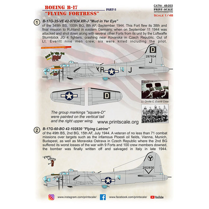 Print Scale 48-203 Decal 1:48 Boeing B-17 Flying Fortress Part 3 The complete set 1.5 leaf
