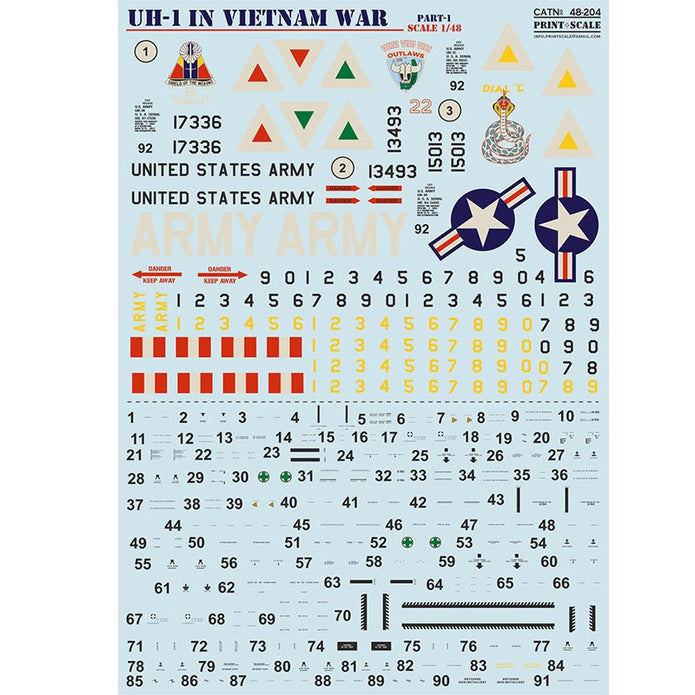 Print Scale 48-204 Decal UH-1 in Viet Nam War Part 1 Scale 1:48 for Helicopter Plastic model kit