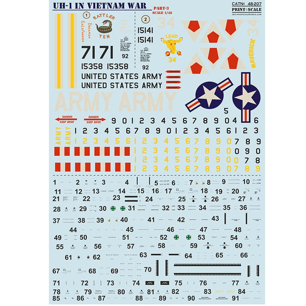 Print Scale 48-207 Decal UH-1 in Viet Nam War Part 3 Scale 1:48 for Helicopter Plastic model kit