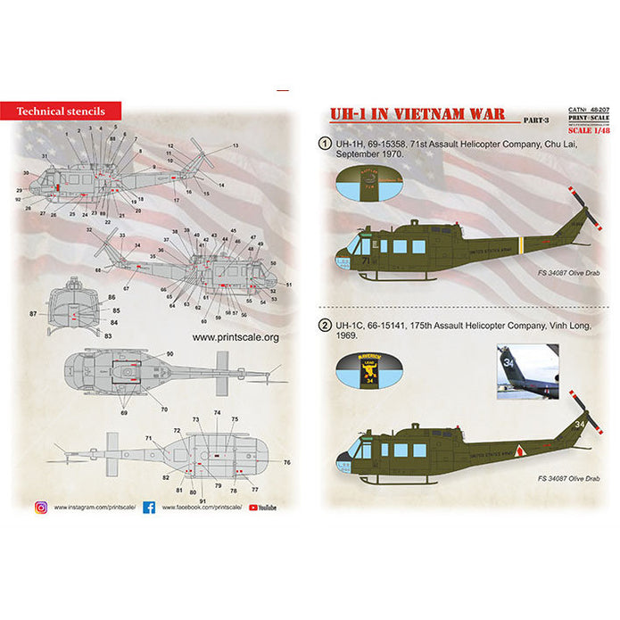 Print Scale 48-207 Decal UH-1 in Viet Nam War Part 3 Scale 1:48 for Helicopter Plastic model kit
