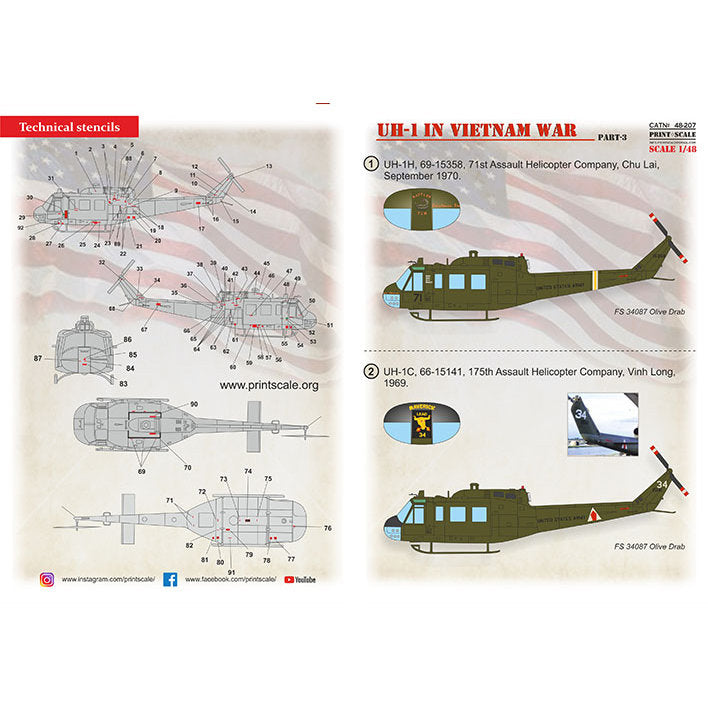 Print Scale 48-207 Decal UH-1 in Viet Nam War Part 3 Scale 1:48 for Helicopter Plastic model kit