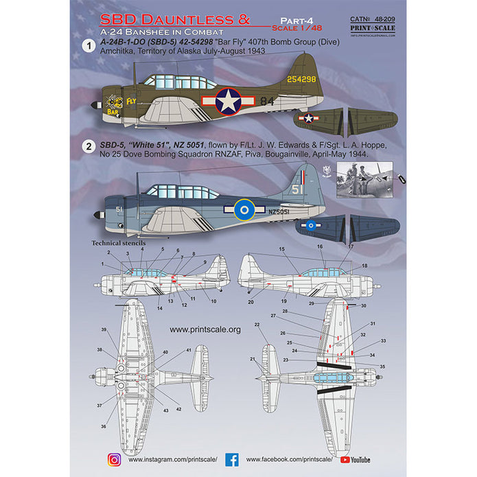 Print Scale 48-209 Decal SBD Dauntless & Banshee in Combat Part 4 Scale 1:48 for Aircraft Plastic model kit