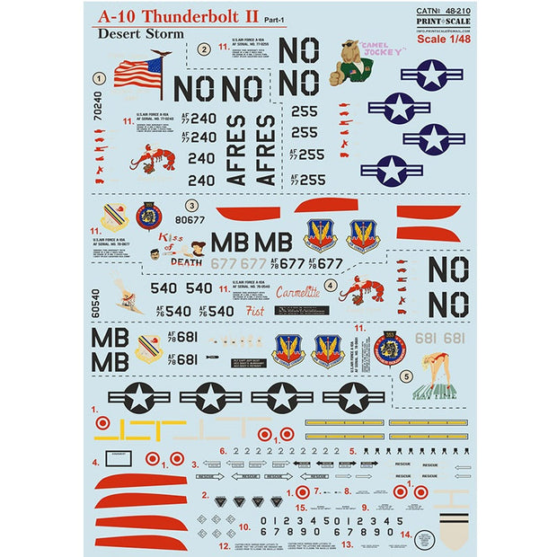 Print Scale 48-210 Decal A-10 Thunderbolt II Desert Storm Part 1 Scale 1:48 for Aircraft Plastic model kit