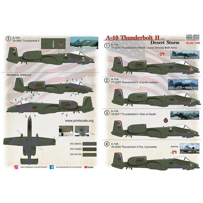 Print Scale 48-210 Decal A-10 Thunderbolt II Desert Storm Part 1 Scale 1:48 for Aircraft Plastic model kit