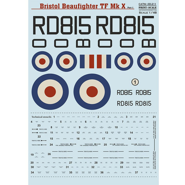 Print Scale 48-211 Decal 1:48 Beaufighter Mk.X Part 1 (with 3D decal Instrument panel)