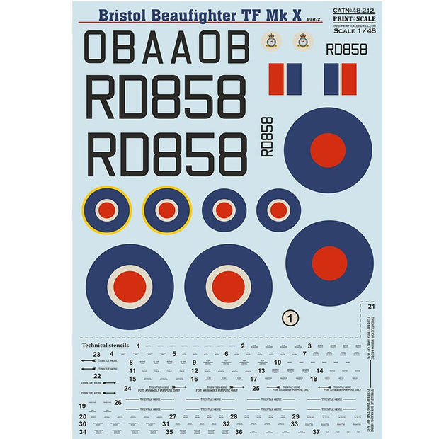 Print Scale 48-212 Decal 1:48 Beaufighter Mk.X Part 2 (with 3D decal Instrument panel)