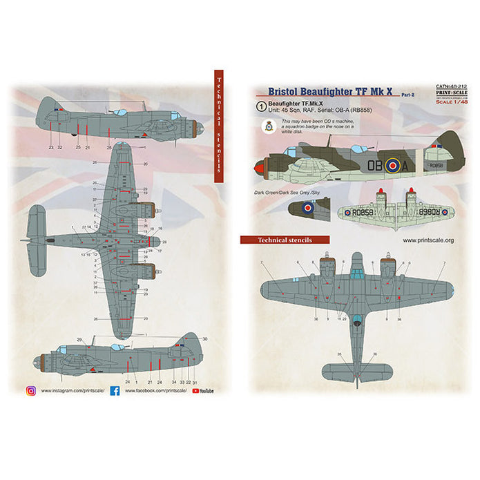 Print Scale 48-212 Decal 1:48 Beaufighter Mk.X Part 2 (with 3D decal Instrument panel)