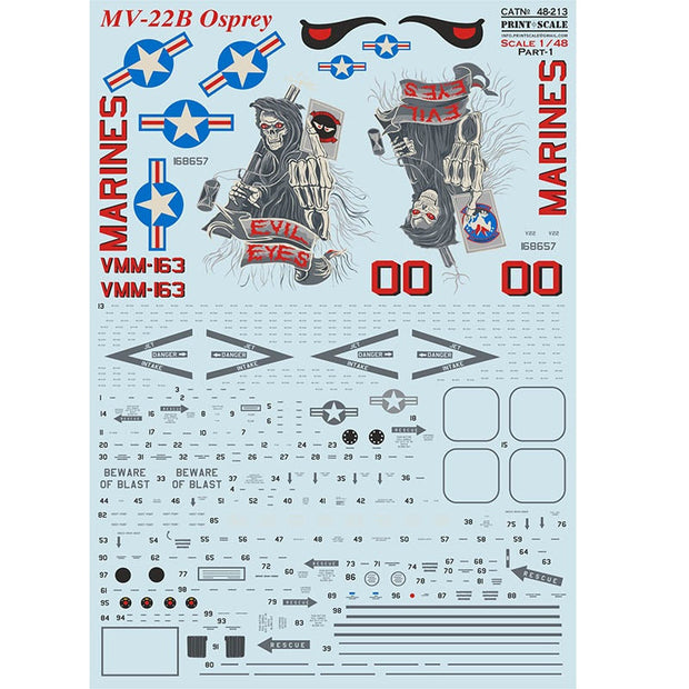 Print Scale 48-213 Decal MV-22B Osprey Part 1 Scale 1:48 for Helicopter Plastic model kit