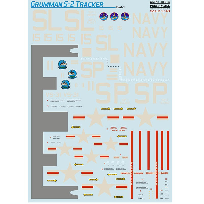 Print Scale 48-214 Decal Grumman S-2 Tracker Part 1 Scale 1:48 for Aircraft Plastic model kit
