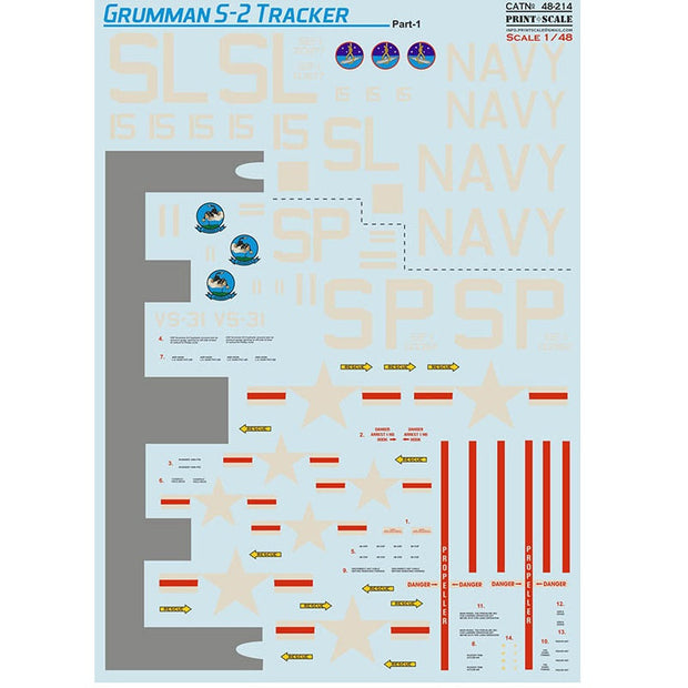 Print Scale 48-214 Decal Grumman S-2 Tracker Part 1 Scale 1:48 for Aircraft Plastic model kit