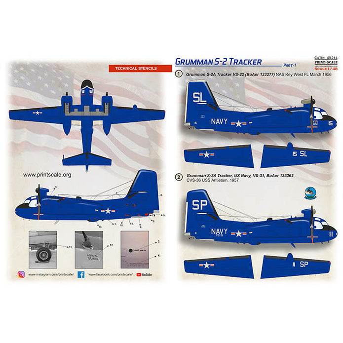 Print Scale 48-214 Decal Grumman S-2 Tracker Part 1 Scale 1:48 for Aircraft Plastic model kit