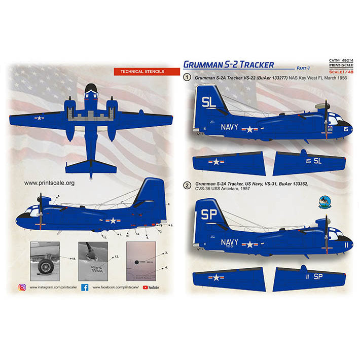Print Scale 48-214 Decal Grumman S-2 Tracker Part 1 Scale 1:48 for Aircraft Plastic model kit