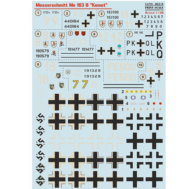 Print Scale 48-216 Decal Messerschmitt ME-163 B Komet Scale 1:48 for Aircraft Plastic model kit