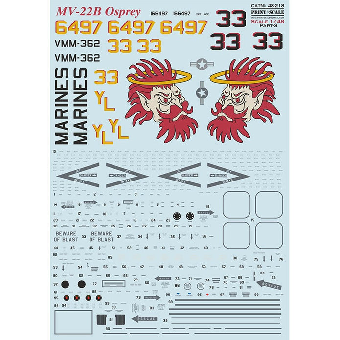 Print Scale 48-218 Decal MV-22B Osprey Part 3 The complete set 1.5 leaf Scale 1:48 for Helicopter Plastic model kit