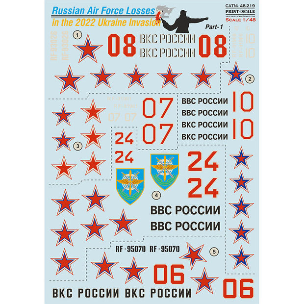 Print Scale 48-219 Decal 1:48 Russian Air Forces Losses in the 2022 Ukraine Invasion Part 1