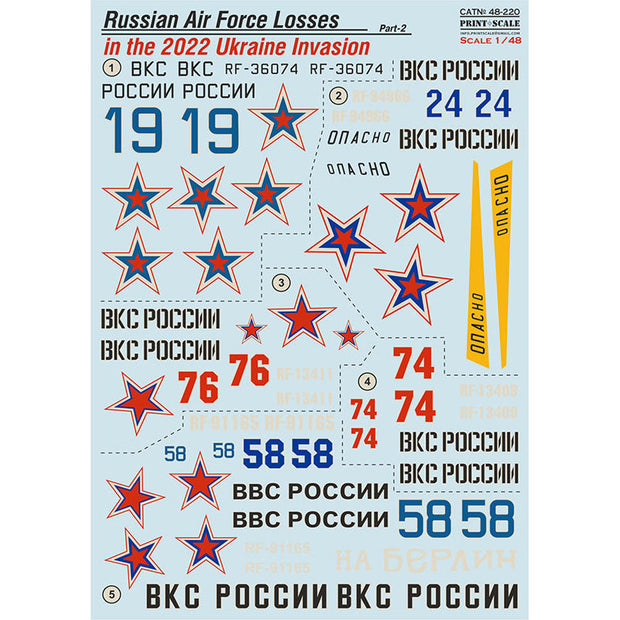 Print Scale 48-220 Decal 1:48 Russian Air Forces Losses in the 2022 Ukraine Invasion Part 2