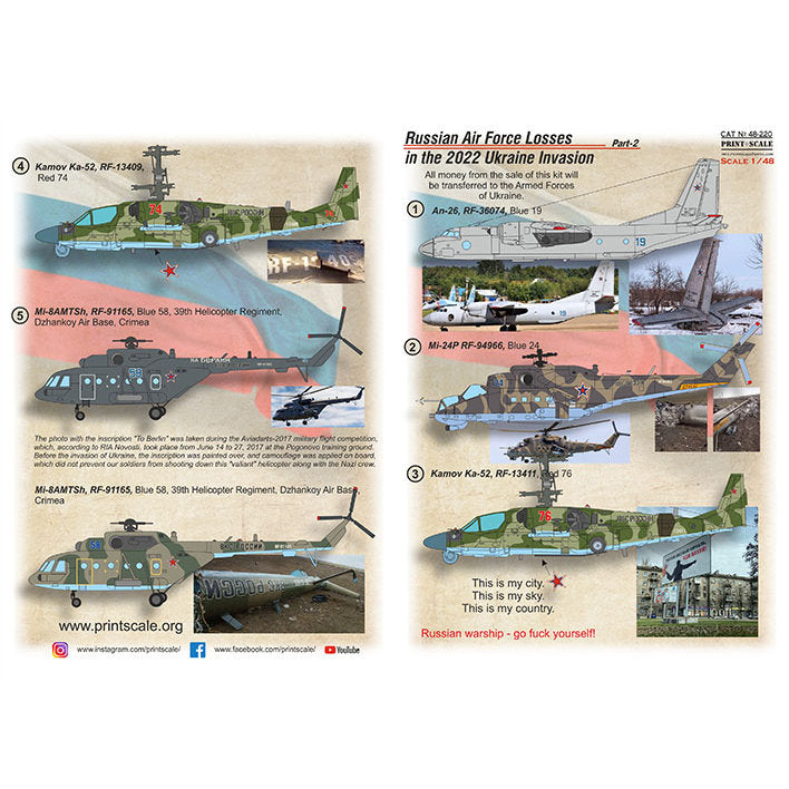 Print Scale 48-220 Decal 1:48 Russian Air Forces Losses in the 2022 Ukraine Invasion Part 2